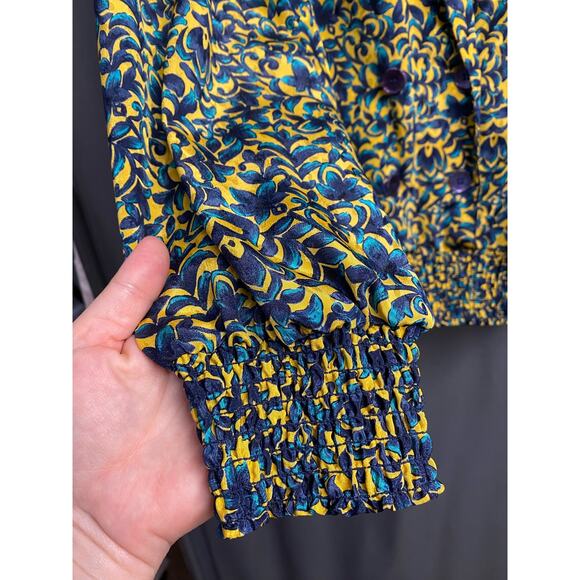 Vintage three flaggs California floral yellow & blue top (b42) - Picture 7 of 11